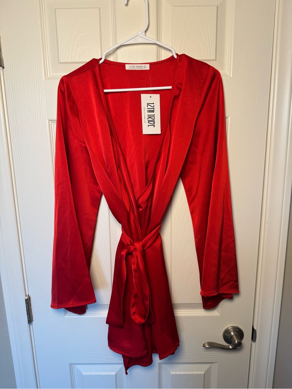 12th Tribe Red Satin Wrap Robe - Picture 3 of 4